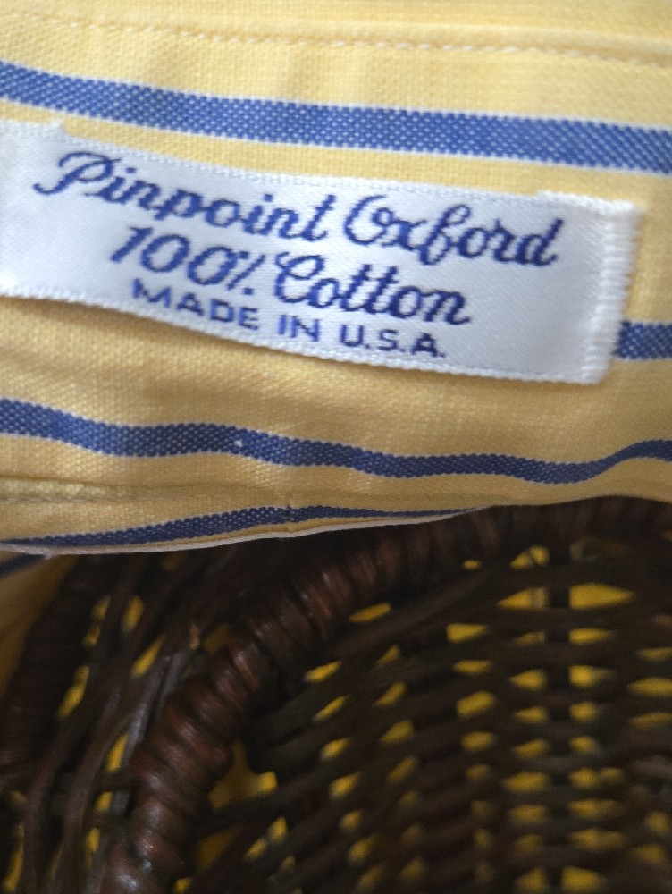 Paul Fredrick Yellow Button-Up Shirt With Navy Stripes-Size 17.5/34 — image 4 of 8